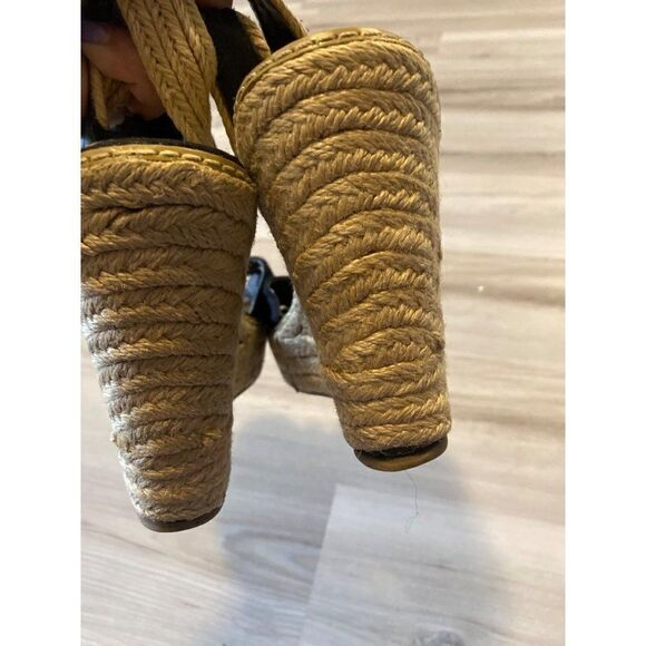 Steve Madden Eira, women’s black open toed espadrille high wedges size 9.5 - Picture 8 of 9